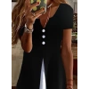Kadın Kısa Kollu V Yakalı önden Düğmeli çift Renkli Viskon Elbise