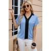Kadın Kısa Kollu V Yakalı önden şerit Detaylı Sandy Bluz