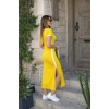 Kadın Kısa Kollu V Yakalı Yandan şerit Ve Yırtmaçlı Viskon Uzun Elbise