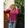 Kadın Pembe Kapşonlu Etek Ucu Detay Arma Ters Dikiş Gorunumlu Ikili Takım