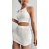 Kadın Sıfır Kol Crop Mini Etek Ikili Triko Takım