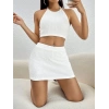 Kadın Sıfır Kol Crop Mini Etek Ikili Triko Takım