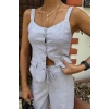 Kalın Askılı Bluz Pantolon Keten Takım 10187