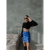 KAPİTONE DERİ ETEK YIRTMAÇLI - Saks