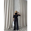 KETEN MADONNA YAKA KOL HASIR ŞERİT - PANTOLON TAKIM - Siyah