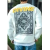 Kışlık Bisiklet Yaka Baskılı SweatShirt - Beyaz