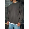 Kışlık Bisiklet Yaka Üç İplik Basic SweatShirt - Antrasit