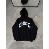 Kışlık Kapşonlu Baskılı Oversize SweatShirt- Siyah