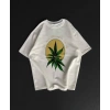 Ön Ve Arka Baskılı Oversize Bisiklet Yaka T-shirt- Beyaz
