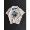 Ön Ve Arka Baskılı Oversize Bisiklet Yaka T-shirt- Beyaz