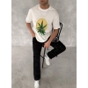 Ön Ve Arka Baskılı Oversize Bisiklet Yaka T-shirt- Beyaz