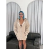 Oversize Tam Fermuarlı Uzun Kol Hırka - Bej