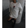 Oversize Üç İplik Bisiklet Yaka Baskılı SweatShirt - Beyaz