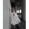 Oversize Üç İplik Bisiklet Yaka Baskılı SweatShirt - Beyaz