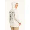 Oversize Üç İplik Şardonlu Kapüşonlu Sweatshirt – Beyaz “Other Lives” Ön Ve Arka Baskılı, Kanguru Cepli, Ribanalı Rahat Kışlık Model Beyaz