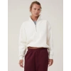 Oversize Yarım Farmuarlı Yakalı Basic SweatShirt - Beyaz