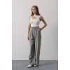 Pileli Bağcıklı Oversize Pantolon - Gri