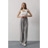 Pileli Bağcıklı Oversize Pantolon - Gri