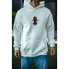 Üç İplik Kapşonlu Baskılı Oversize SweatShirt- Beyaz