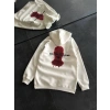 Üç İplik Kapşonlu Baskılı Oversize SweatShirt- Beyaz