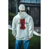 Üç İplik Kapşonlu Baskılı Oversize SweatShirt- Beyaz