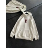 Üç İplik Kapşonlu Baskılı Oversize SweatShirt- Beyaz