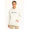 Üç İplik Kapşonlu ön Ve Arka Baskılı SweatShirt Hoodie- Beyaz