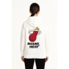 Üç İplik Kapüşonlu Ön Ve Arka Baskılı SweatShirt Hoodie - Beyaz