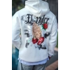 Üç İplik Penye Kapşonlu Baskılı SweatShirt - Beyaz