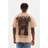Unisex Baskılı Oversize T-Shirt - Bej