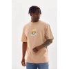 Unisex Baskılı Oversize T-Shirt - Bej