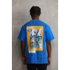 Unisex Baskılı Oversize T-Shirt - Mavi