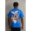 Unisex Baskılı Oversize T-Shirt - Mavi