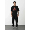 Unisex Baskılı Oversize T-Shirt - Siyah
