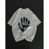 Unisex Bisiklet Yaka Baskılı Oversize T-Shirt - Beyaz