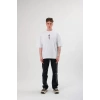 Unisex Bisiklet Yaka Baskılı Oversize T-Shirt - Beyaz