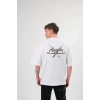 Unisex Bisiklet Yaka Baskılı Oversize T-Shirt - Beyaz