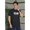Unisex Bisiklet Yaka Baskılı Oversize T-Shirt - Siyah