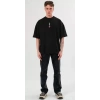 Unisex Bisiklet Yaka Baskılı Oversize T-Shirt - Siyah