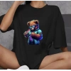Unisex Bisiklet Yaka Baskılı Oversize T-Shirt - Siyah