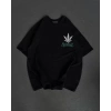 Unisex Bisiklet Yaka Baskılı Oversize T-Shirt - Siyah