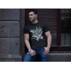 Unisex Bisiklet Yaka Baskılı Oversize T-Shirt - Siyah