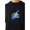 Unisex Bisiklet Yaka Baskılı Oversize T-Shirt - Siyah