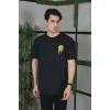 Unisex Bisiklet Yaka Baskılı Oversize T-Shirt - Siyah