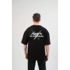 Unisex Bisiklet Yaka Baskılı Oversize T-Shirt - Siyah