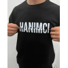 Unisex Bisiklet Yaka Katlanan Baskılı T-Shirt - Siyah