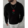 Unisex Bisiklet Yaka Ön Ve Arka Baskılı SweatShirt - Siyah