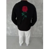 Unisex Bisiklet Yaka Ön Ve Arka Baskılı SweatShirt - Siyah