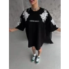 Unisex Flok Kabartma Baskılı T-Shirt - Siyah