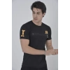 Unisex Göğüs Fermuarlı Baskılı T-Shirt - Siyah